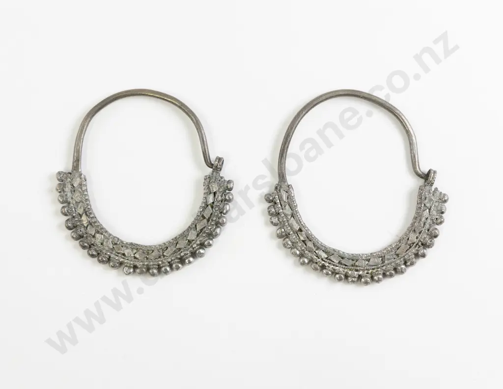 Antique Yemen Silver Metal Hoop Earrings Image 1++