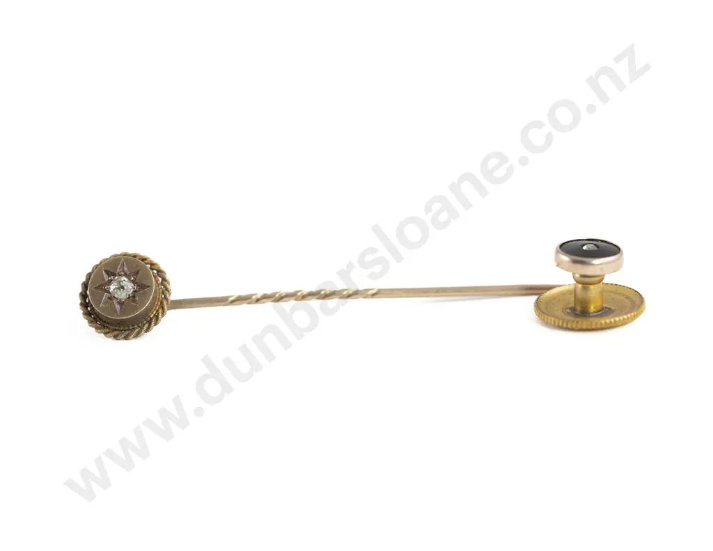Edwardian 15ct Single Old Mine Cut Diamond Stick Pin with Other and Studs Image 1++