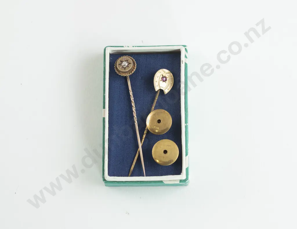Edwardian 15ct Single Old Mine Cut Diamond Stick Pin with Other and Studs Image 1++