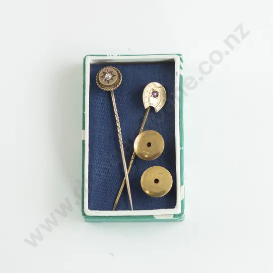 Edwardian 15ct Single Old Mine Cut Diamond Stick Pin with Other and Studs