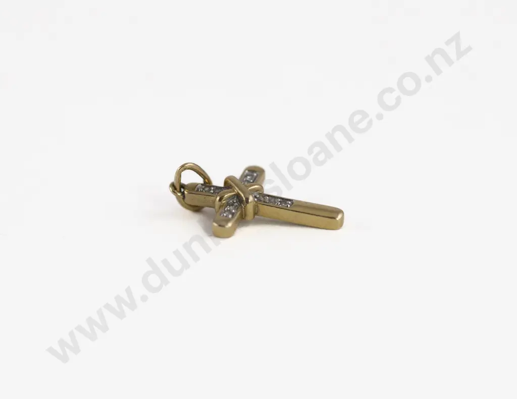 Small 9ct and Diamond Cross Pendant Charm Image 1++