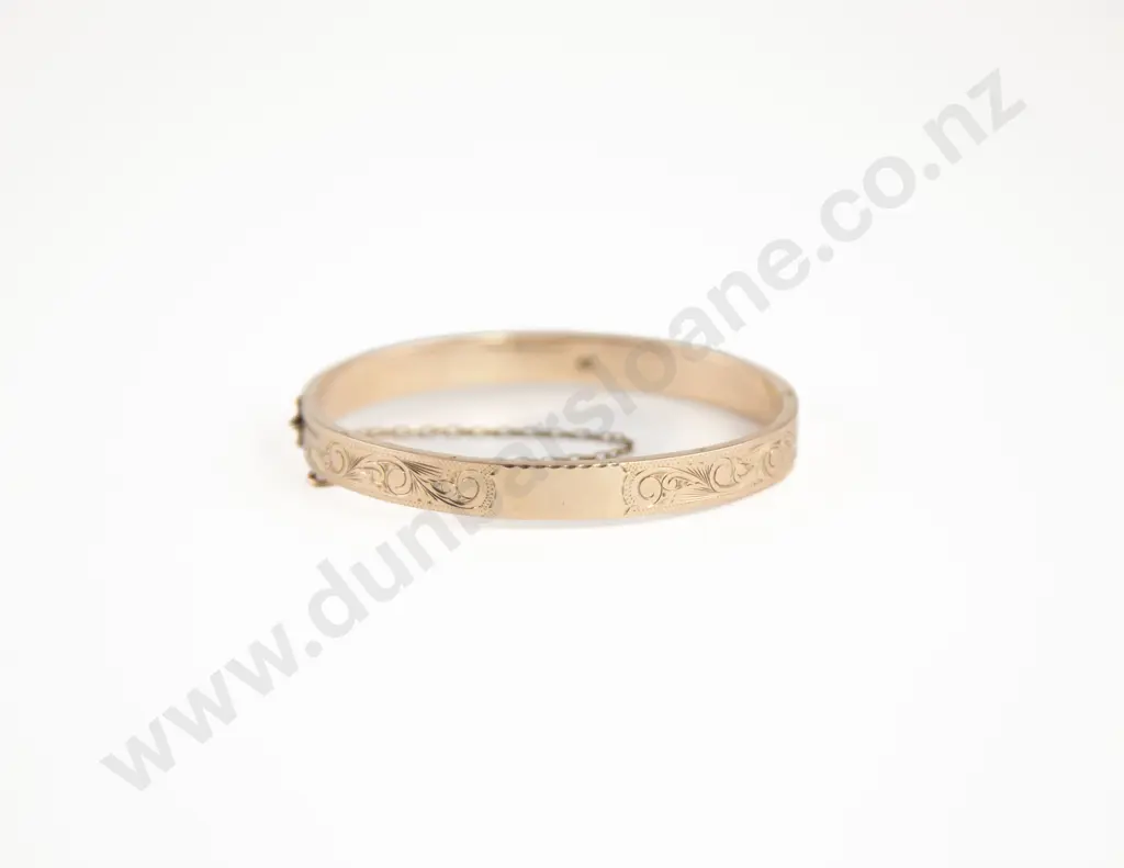 9ct Half Engraved Hinged Snap Bangle Image 1++