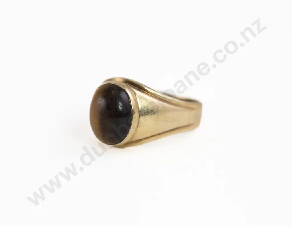 9ct (tested) Single Tiger Eye Panel Dress Ring Image 1++