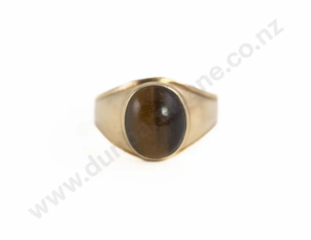9ct (tested) Single Tiger Eye Panel Dress Ring Image 1++