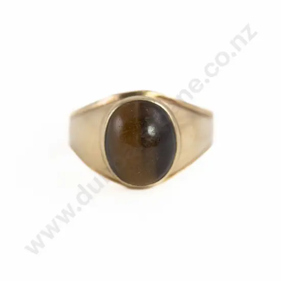 9ct (tested) Single Tiger Eye Panel Dress Ring