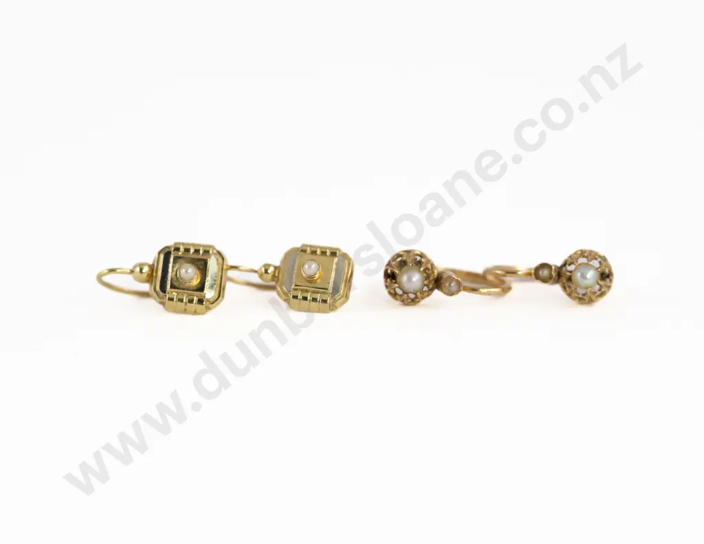 Two Pair 18ct Vintage French Pearl Hoop Earrings Image 1++