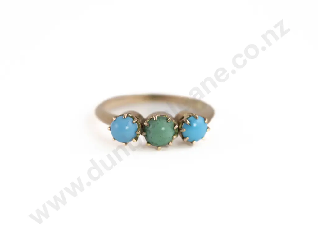 Edwardian 9ct Three Stone Turquoise Bridge Ring Image 1++