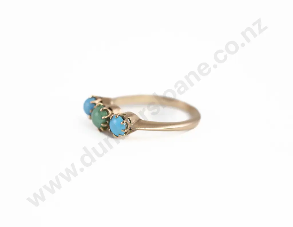 Edwardian 9ct Three Stone Turquoise Bridge Ring Image 1++
