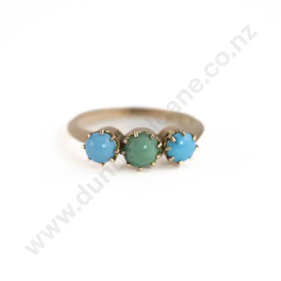 Edwardian 9ct Three Stone Turquoise Bridge Ring