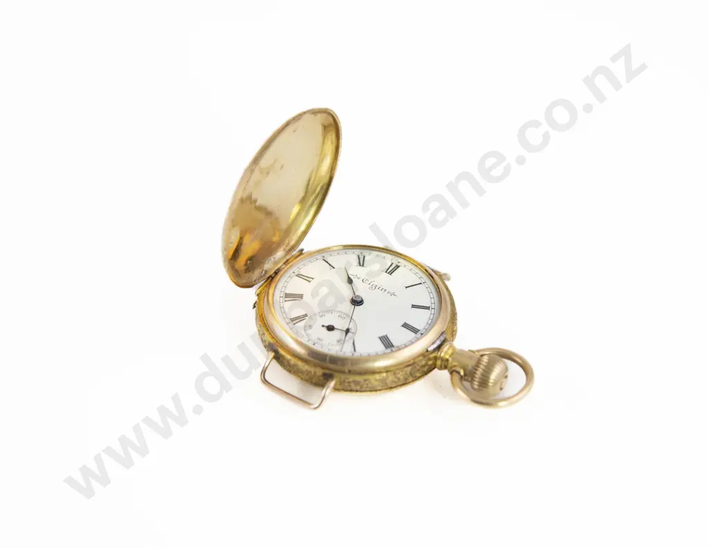 14ct Small Engraved Hunter Cased Lever Wind Pocket Watch Image 1++