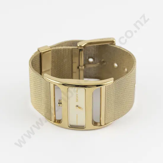 DKNY Vintage Stainless Steel Gilt Mesh Dress Wrist Watch