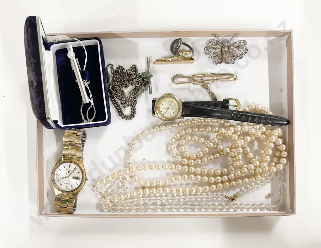 Cased Kyoto Tokyo S/S Single Cultured Pearl Tie Clip Image 1++