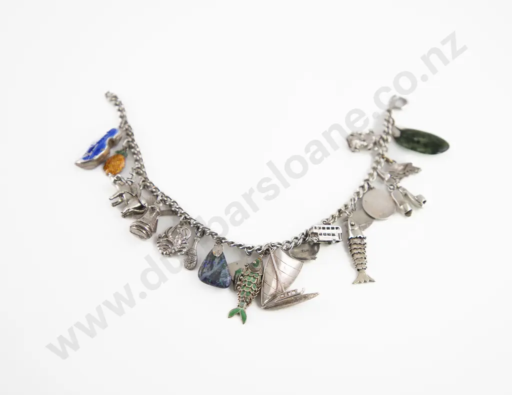 S/S Curb Link Charm Bracelet with 20 charms attached Image 1++