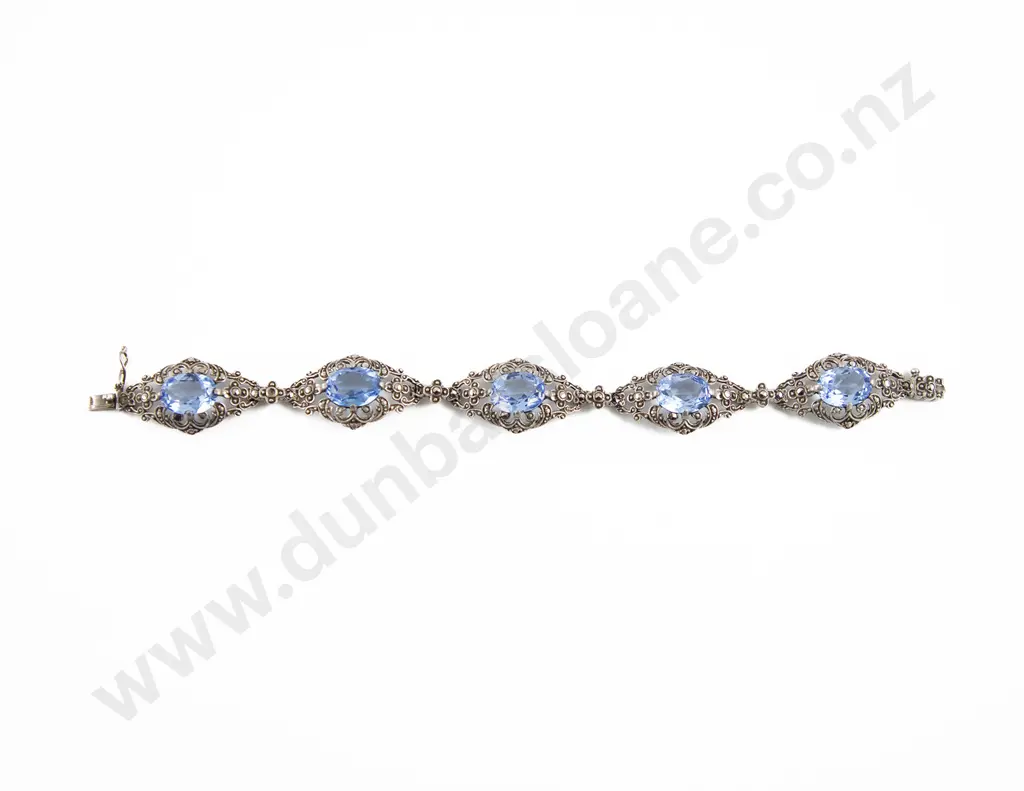 Vintage Silver and Marcasite Five Topaz Paste Bracelet Image 1++
