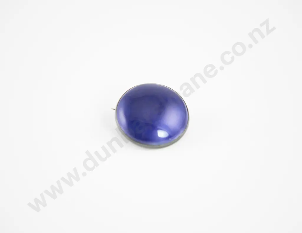 Sterling Silver Mounted Plain Blue Enamel Dome Circular Brooch Image 1++