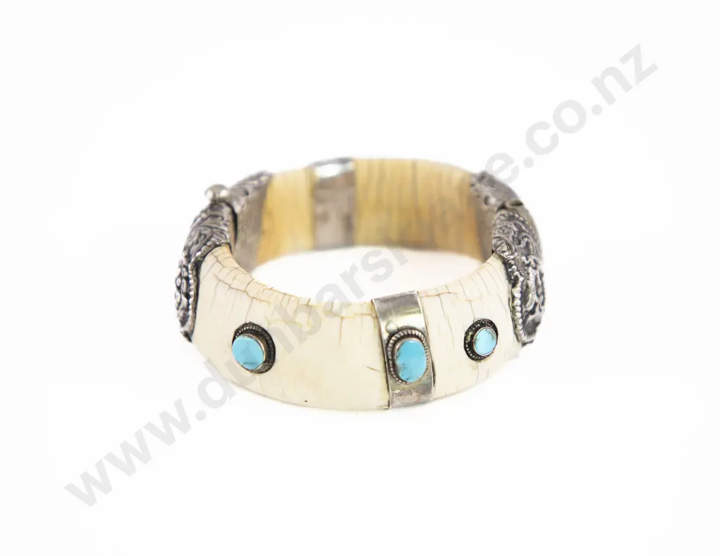 Vintage Chinese Silver and Ivory Hinged Bangle Image 1++