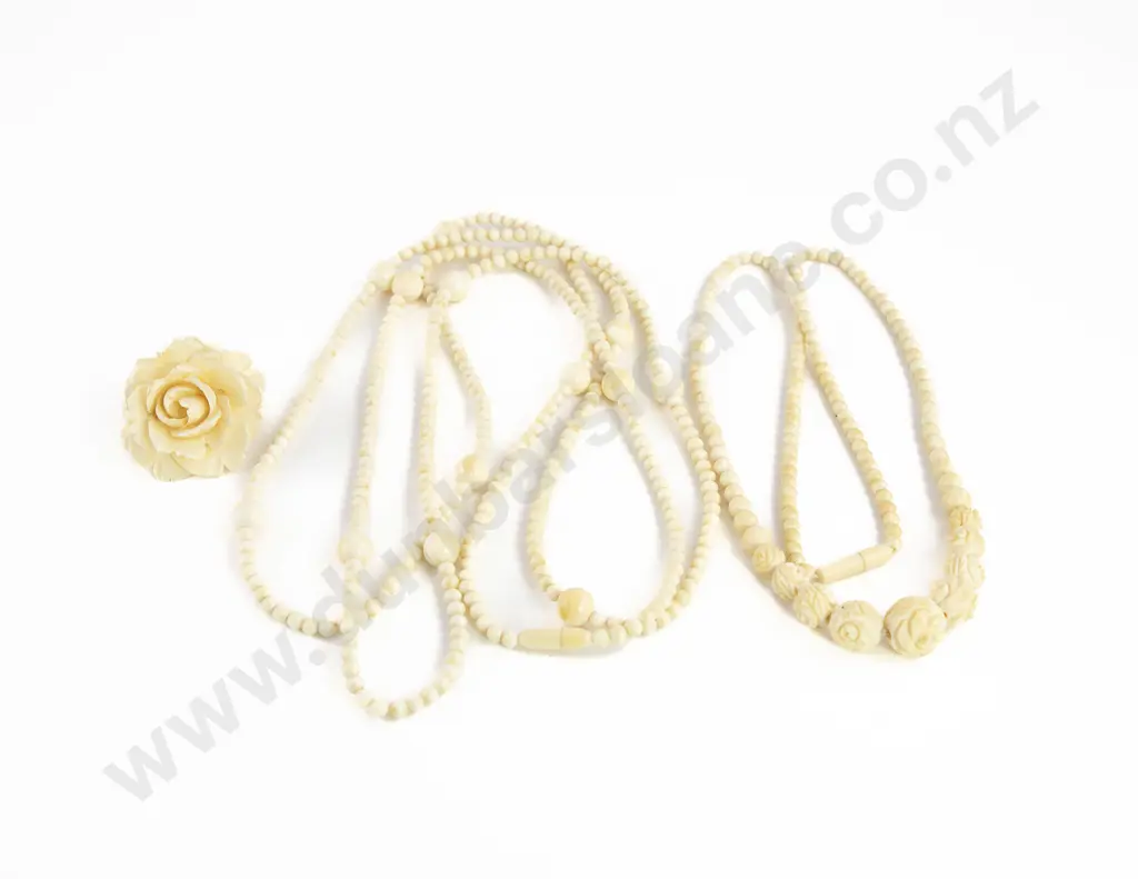 Edwardian Ivory Bead Muff Length Necklace Image 1++