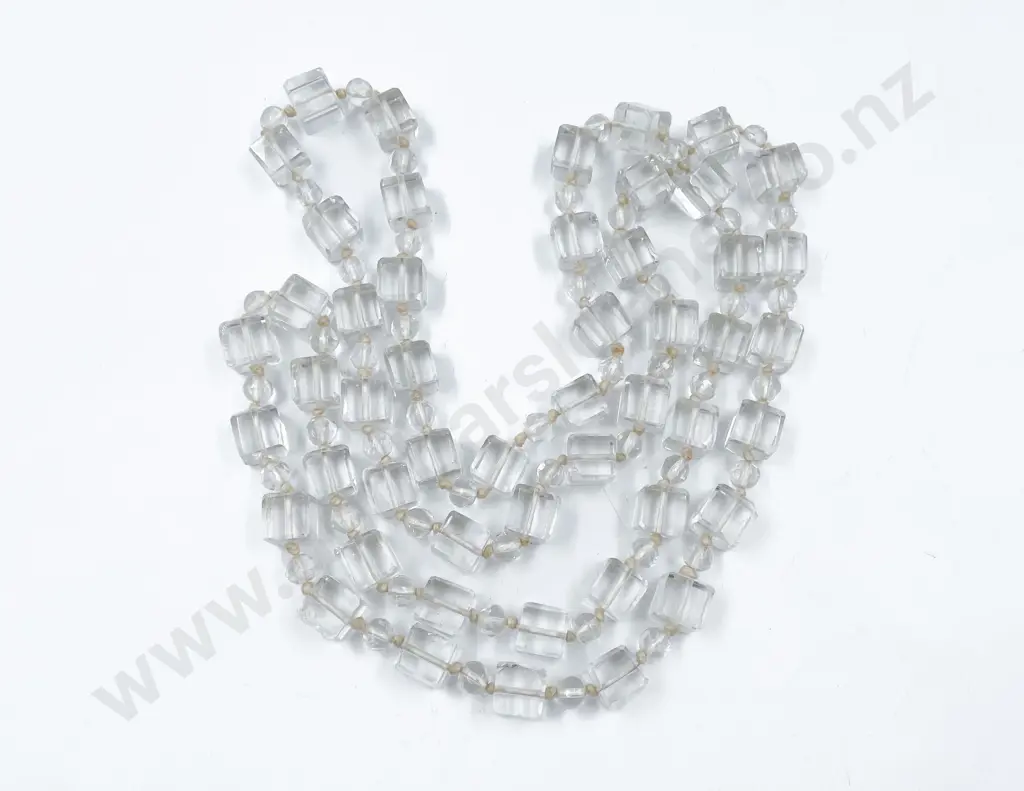 Edwardian Single Strand Uniform Clear Glass Bead Necklace Image 1++