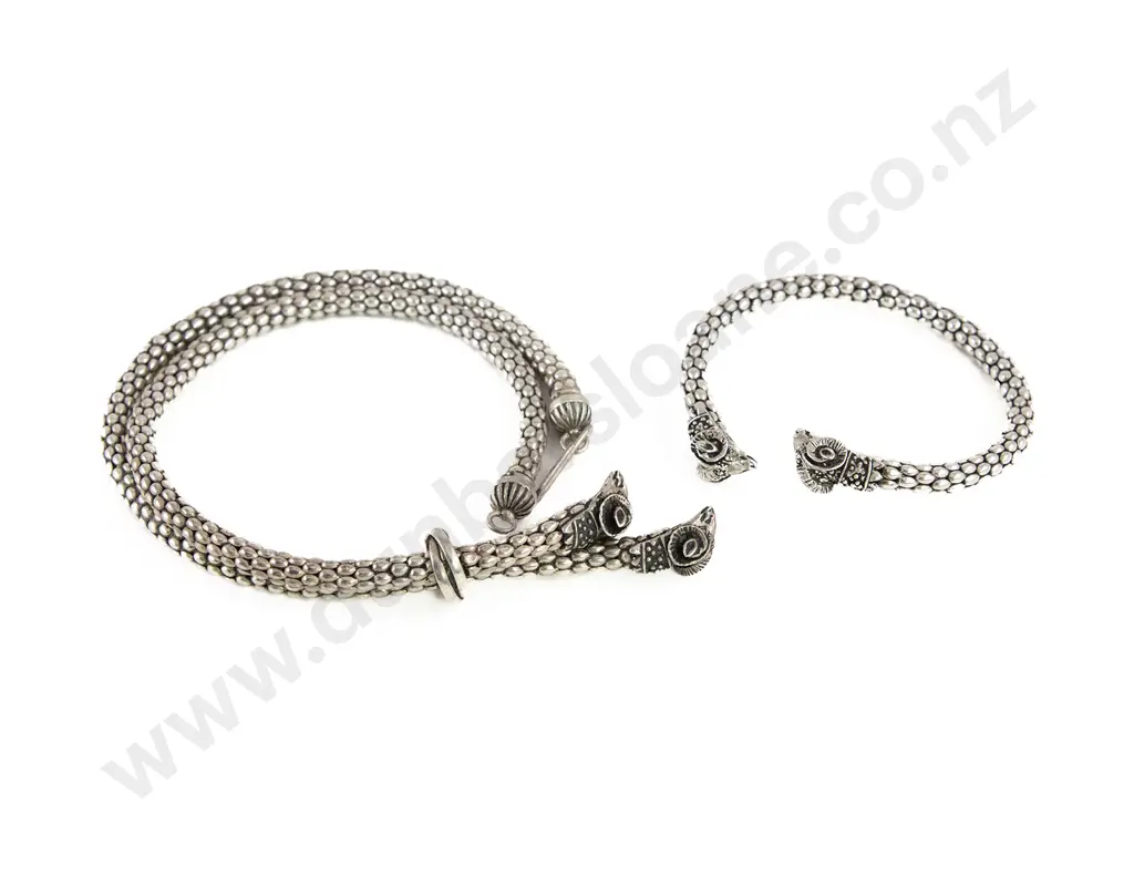 Roman Historical Pattern .925 Silver Rams Head Necklace and Bracelet Image 1++