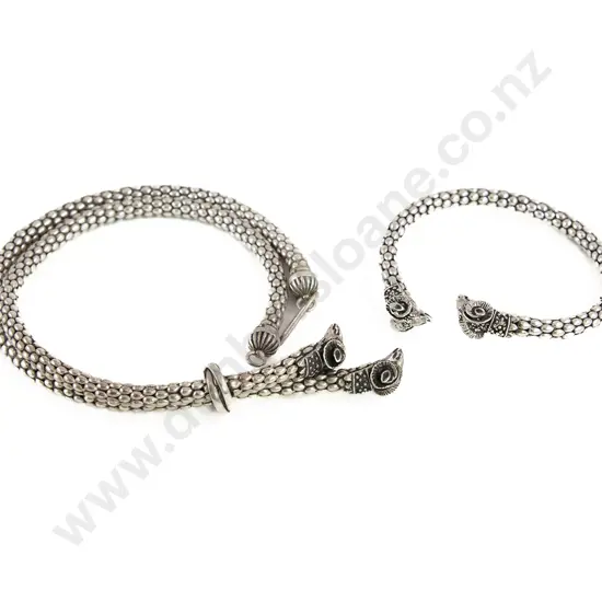 Roman Historical Pattern .925 Silver Rams Head Necklace and Bracelet
