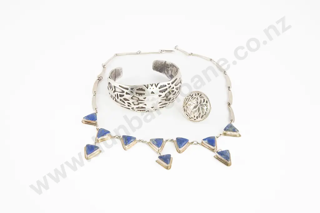 Ecuador .925 Silver and Lapis Necklace Image 1++