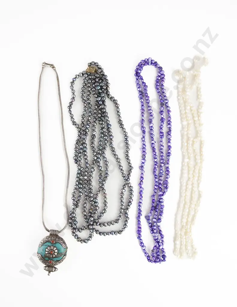 Three Coloured Fresh Water Pearl Necklaces Image 1++