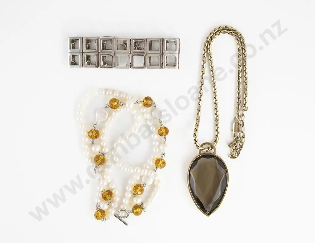 Modern Dyrberg/Kern 'Jotum' Chain and Smoky Glass Pendant Image 1++
