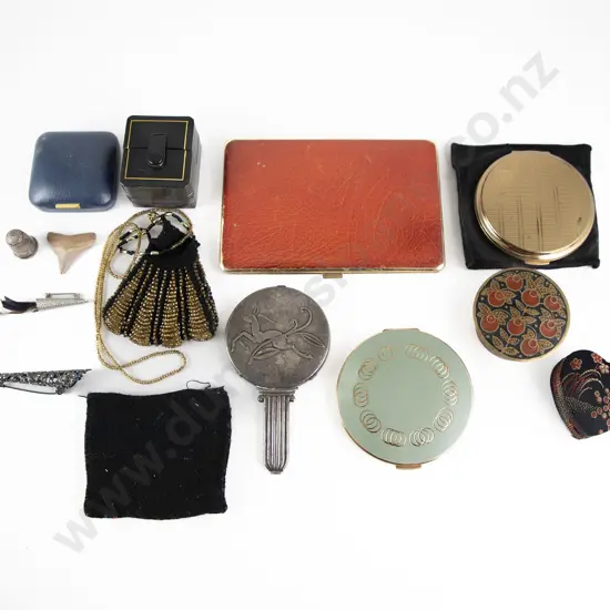 Jewellery Box and Small Qty Costume Jewellery with Compacts Vanity Mirror Cigarette Case