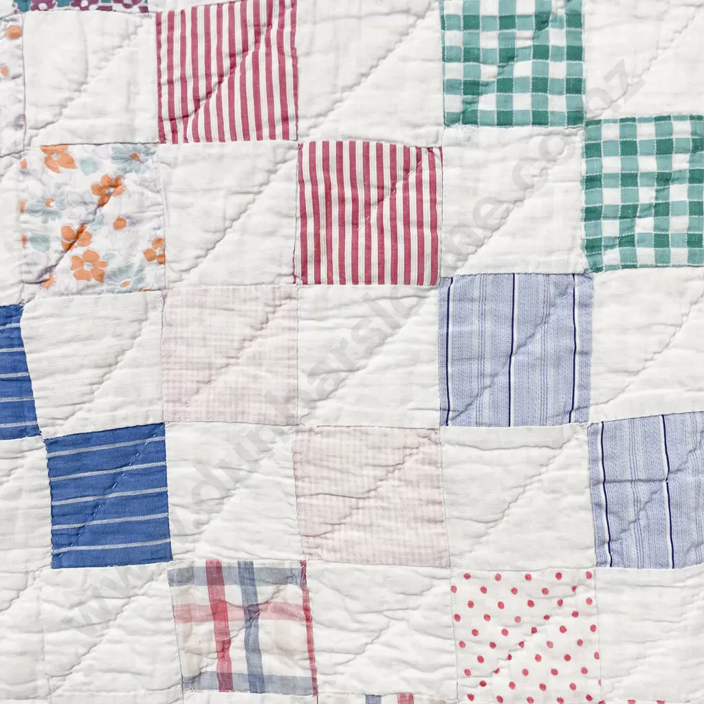 Vintage All Hand Stitched Box Pattern Quilt Image 1++