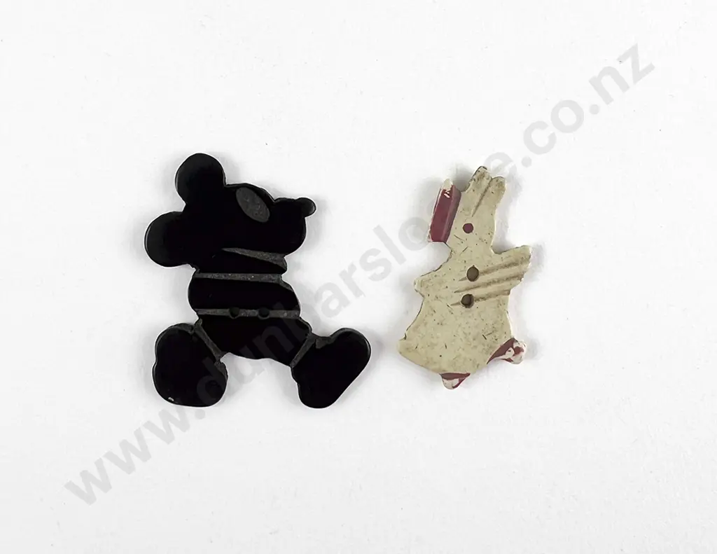 Rare Early Plastic Mickey Mouse and Donald Duck Sew-through Buttons Image 1++