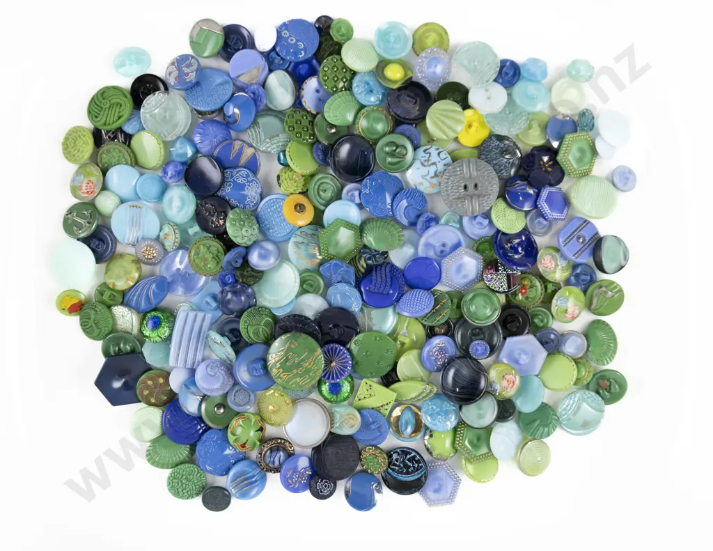 Collection Blue and Green Glass Buttons Image 1++