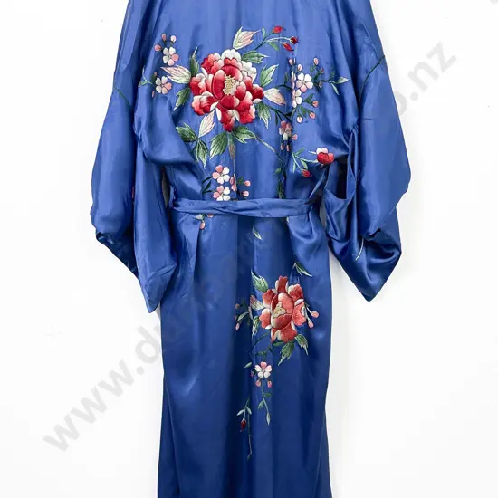 Japanese Blue Satin Kimono Housecoat