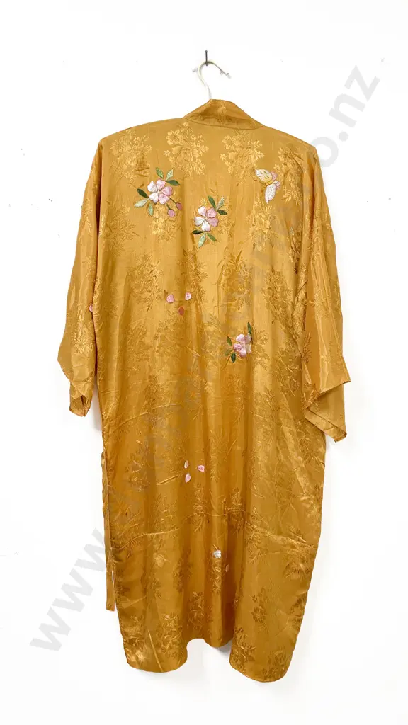 Japanese Yellow Brocade Satin Kimono Housecoat Image 1++