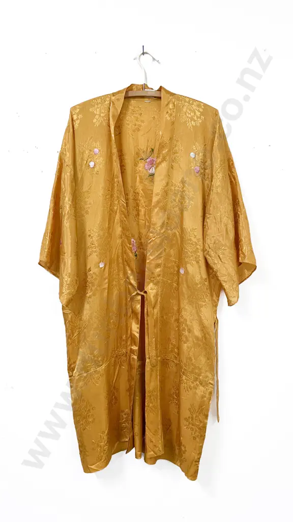 Japanese Yellow Brocade Satin Kimono Housecoat Image 1++