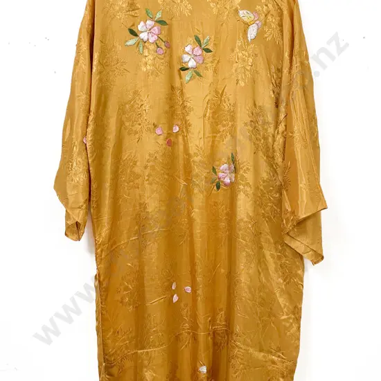 Japanese Yellow Brocade Satin Kimono Housecoat