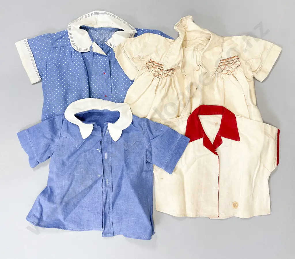 C1920's Blue Red and Cream Linen Toddler Outfits Image 1++