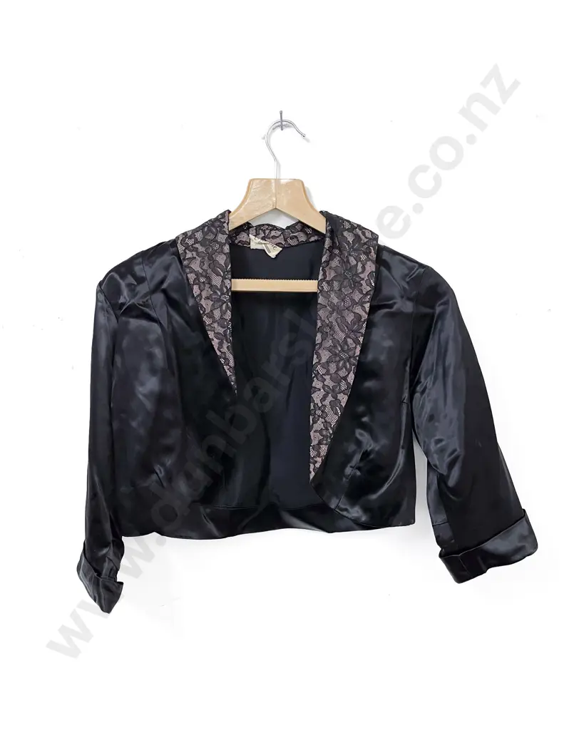 Vintage Labelled Roussine Black Satin and Lace Cocktail Dress with Over Jacket Image 1++