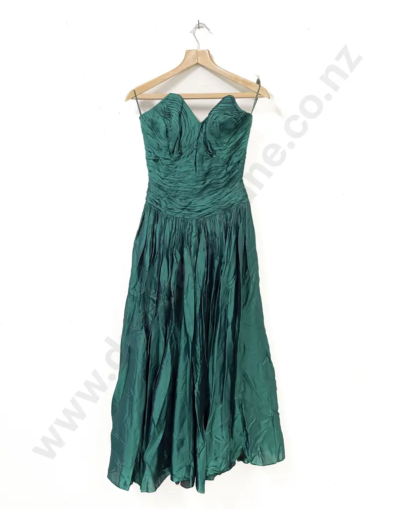 Vintage Labelled An Acquer Chanelle Emerald Green Satin Ball Gown Image 1++