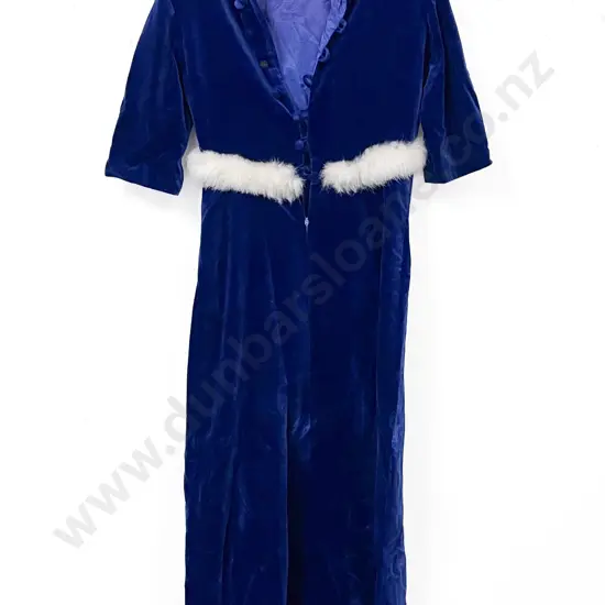 Vintage Royal Blue Velvet Fur Trim Ball Gown