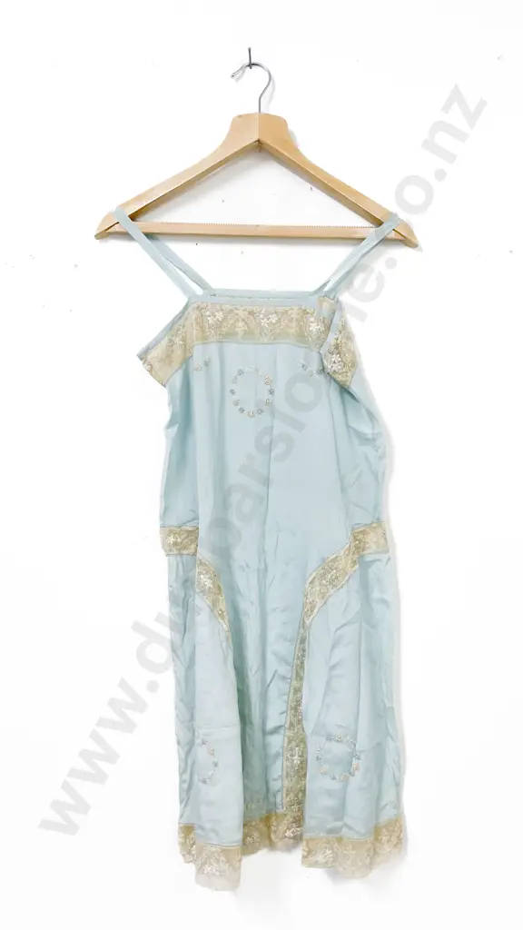 Vintage Egg Shell Blue Silk and Lace Petticoat Image 1++