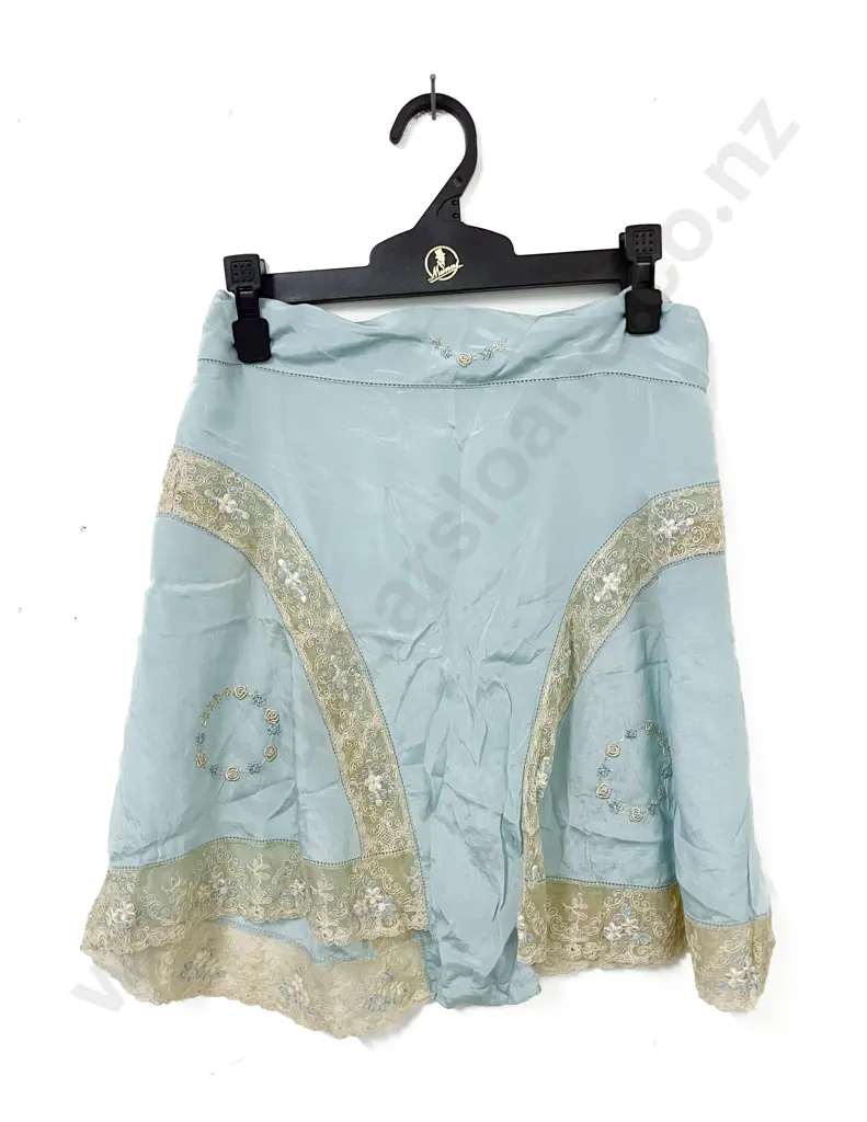 Vintage Egg Shell Blue Silk and Lace Petticoat Image 1++