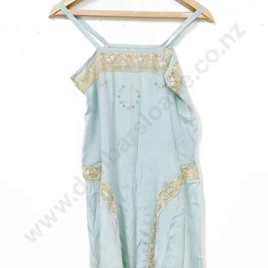 Vintage Egg Shell Blue Silk and Lace Petticoat