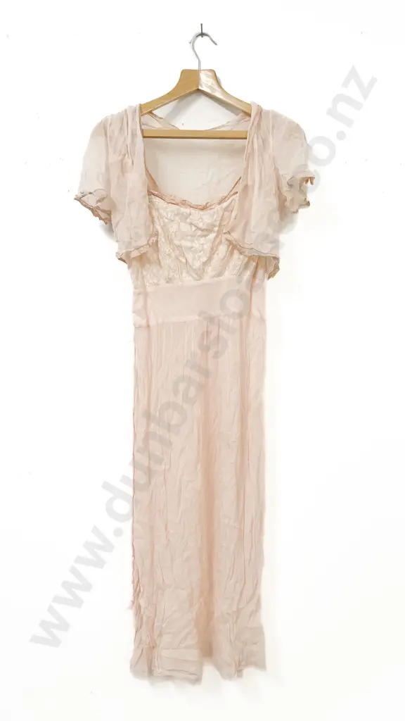 Vintage Light Pink Crepe Night Gown with Jacket and Nylon Housecoat Image 1++