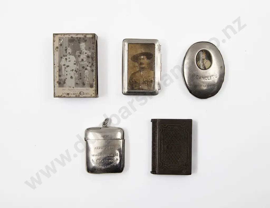 Four Vesta Cases and Match Box Sleeve Including; 'Kean's Ltd Naval Outfitters' Case Image 1++