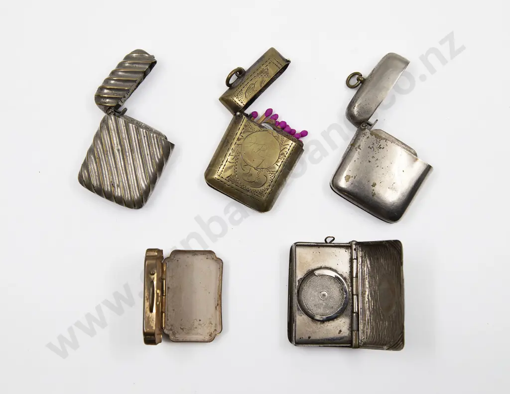 Four Metal Vesta Cases and Box Including; Box Form Vesta Case with Sovereign Holder Image 1++