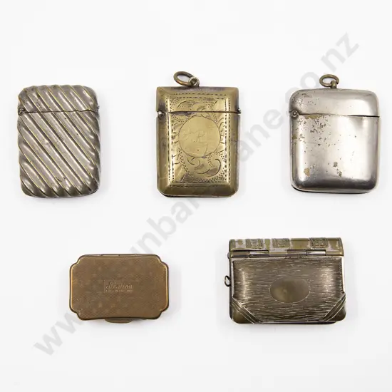Four Metal Vesta Cases and Box Including; Box Form Vesta Case with Sovereign Holder