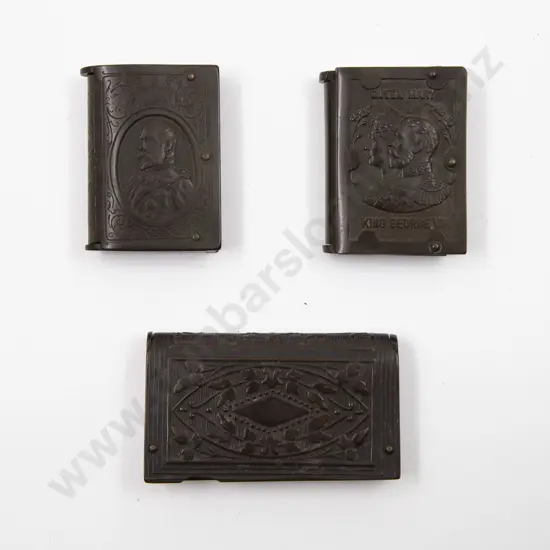 Three Brown Bakelite Vesta Cases; Case Depicting Edward VII