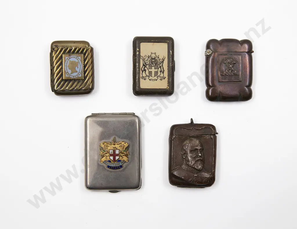 Five Vesta Cases Including; Brass Case Depicting Queen Victoria (Faults) Image 1++