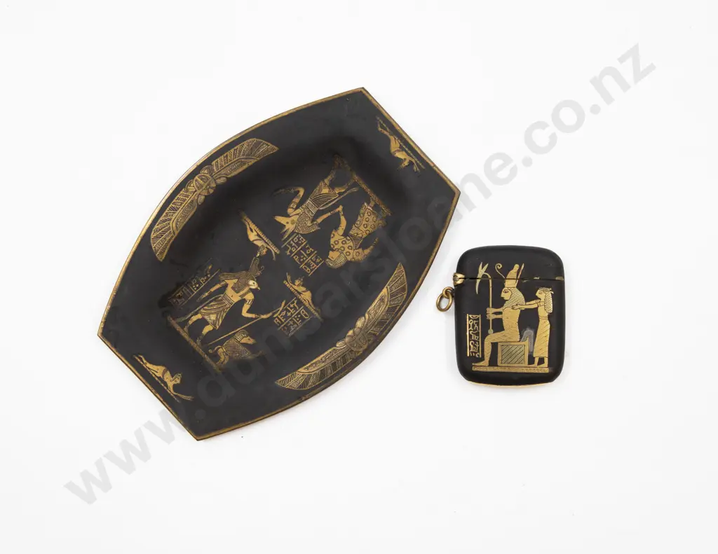 Early C20th Niello Vesta Case Gold Inlay Depicting Egyptian Scene Image 1++