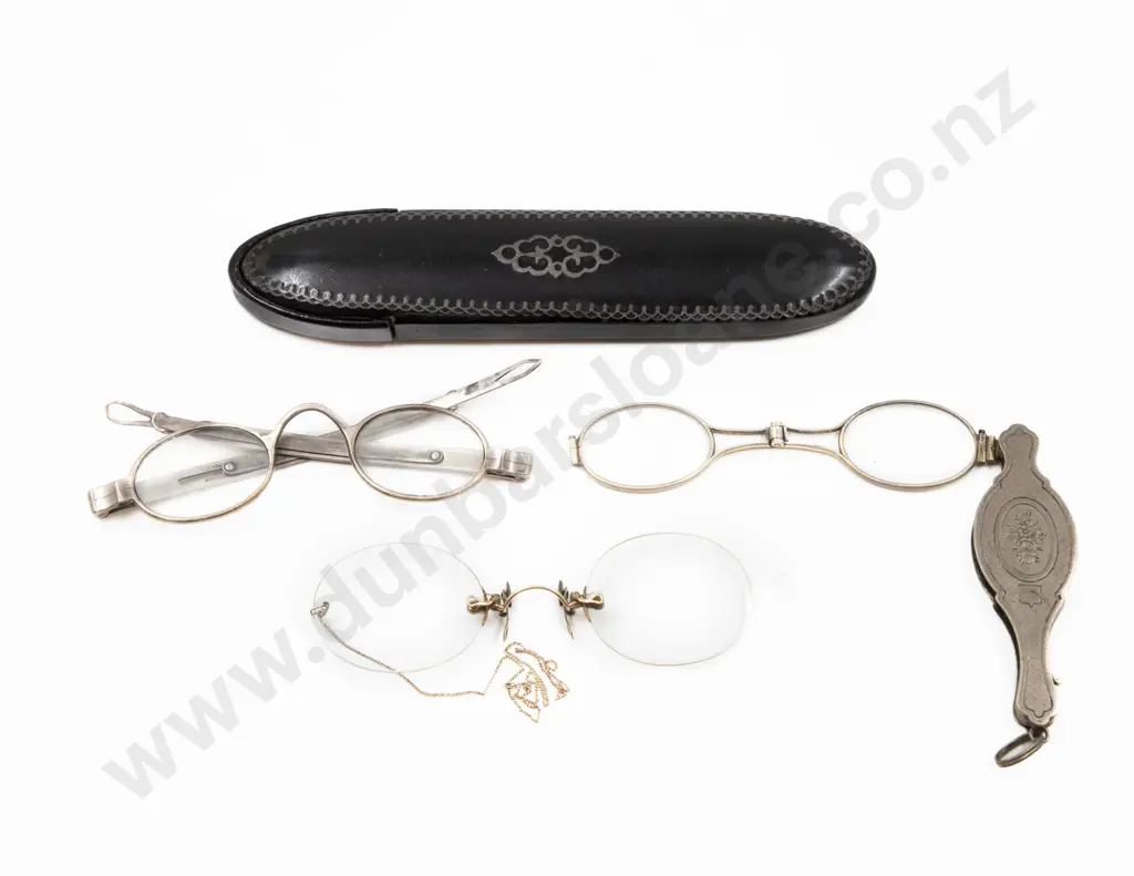 Two Pair Antique Spectacles and Lorgnette Image 1++